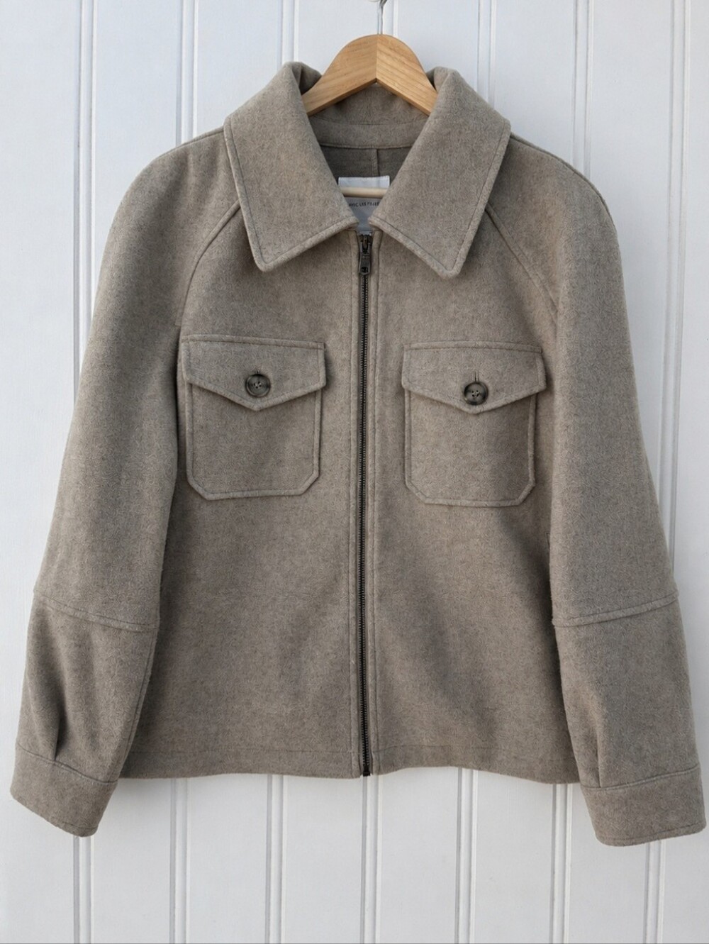 Avec Les Filles Zip Front Oatmeal Felted Utility Shacket XL